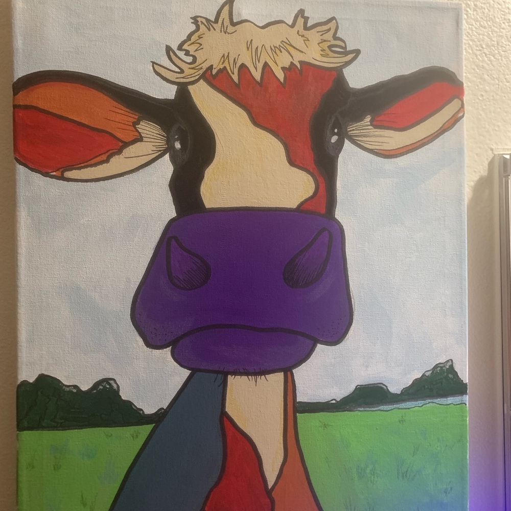 Art by me size 16 x20 Colorful Cow Canvas Art Print - Purple Accent